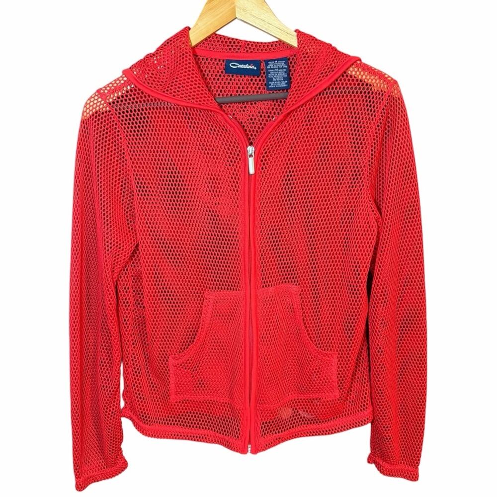 Y2K Goth Red Mesh Fishnet Full Zip Jacket Size Medium